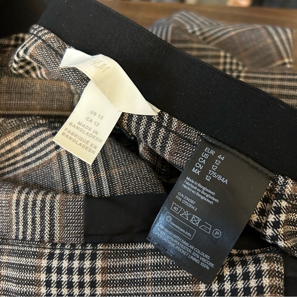 H&M Brown Plaid Trousers Size 12 Dark Academia Career Workwear Slim Straight❤️ - Picture 5 of 11